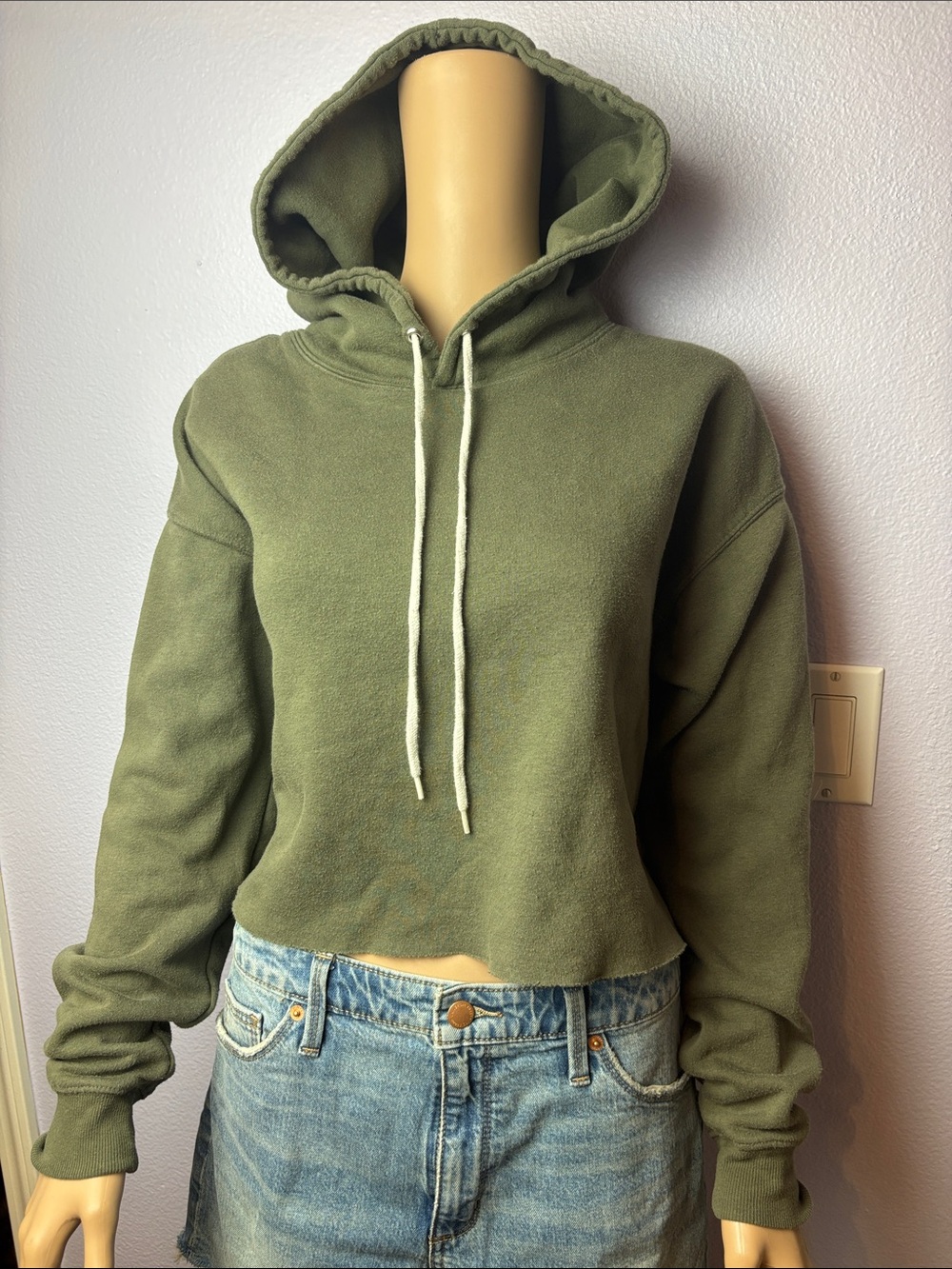 Wild Fable Oversized Olive Green Cropped Hoodie - Women's Casual Pullover